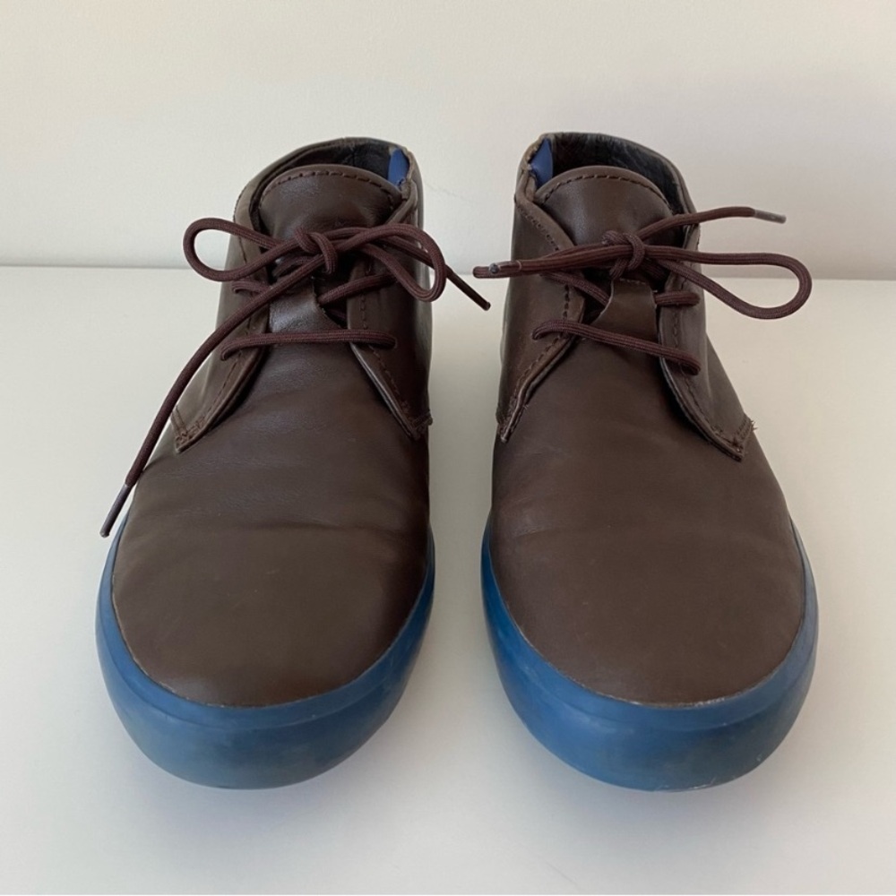 Camper Lace-up Chukka Boots in Brown Leather with Blue Soles, Size US 11, EUC - Picture 2 of 12